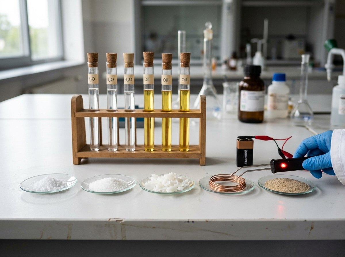 Vijf stoffen, vier soorten bouw: het gedrag bij een paar eenvoudige tests verraadt de binding.
