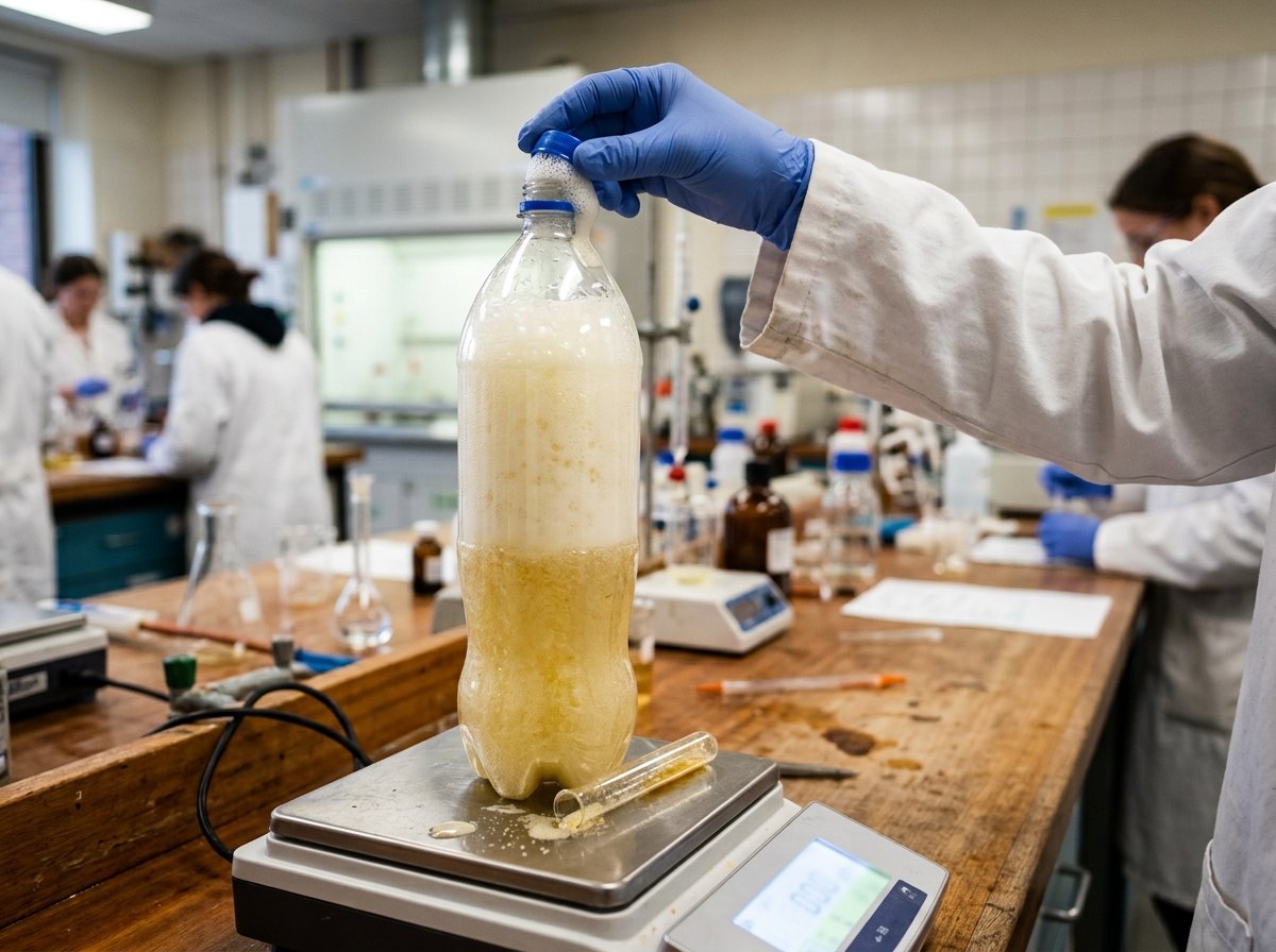 De fles wordt hard, de weegschaal blijft staan.