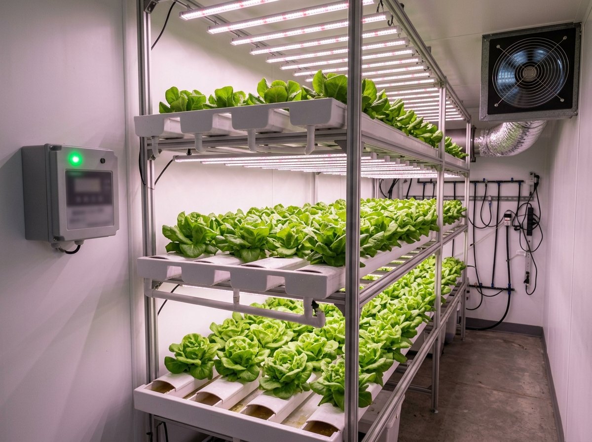 Een CO 2 -sensor en een ventilator: meer is er niet nodig om de planten genoeg CO 2 te geven.
