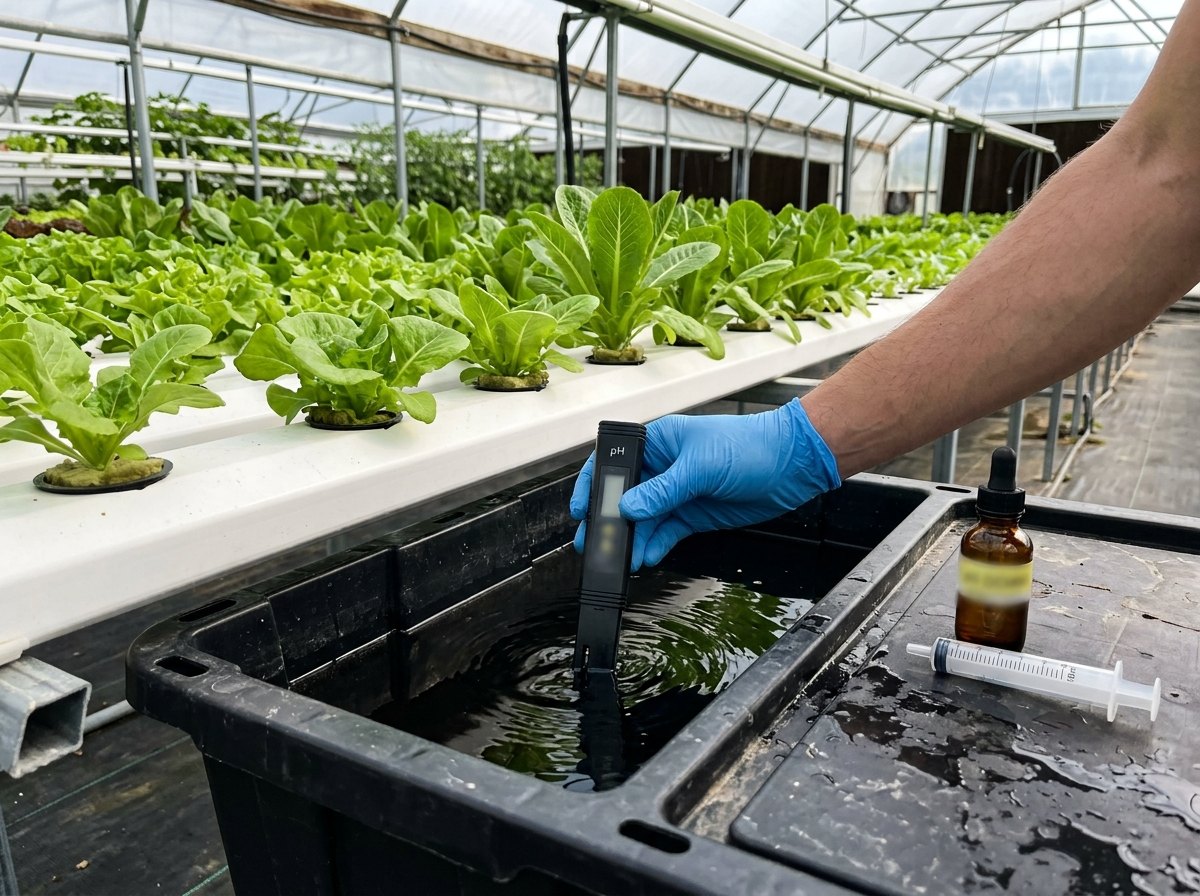 Eerst de pH, dan de EC: de dagelijkse ronde van een hydroponieteler.