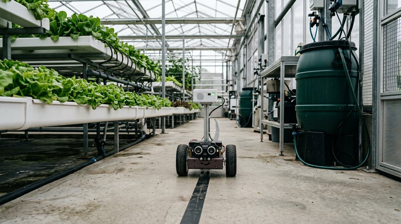Het inspectierobotje meet waar de vaste sensorkast niet komt: laag, langs het hele kweekbed.